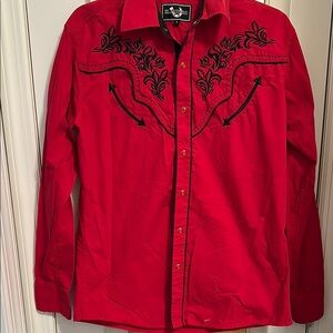Red Western Embroidered Men's Shirt EUC